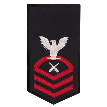 Women's E7 (GMC) Rating Badge in STANDARD Red on Blue POLY/WOOL for Gunner's Mate