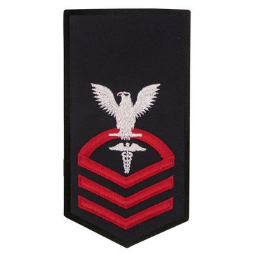 Women's E7 (HMC) Rating Badge in STANDARD Red on Blue POLY/WOOL for Hospital Corpsman