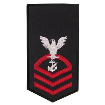 Women's E7 (NCC) Rating Badge in STANDARD Red on Blue POLY/WOOL for Navy Counselor