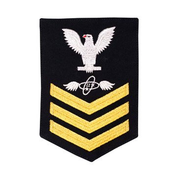 Men's E4-E6 (AT1) Rating Badge in STANDARD Gold on Blue SERGE WOOL for Aviation Electronics Technician