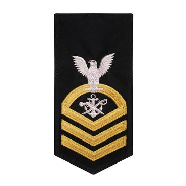 Men's E7 (SBC) Rating Badge in STANDARD Gold on Blue POLY/WOOL for Special Warfare Boat Operator 