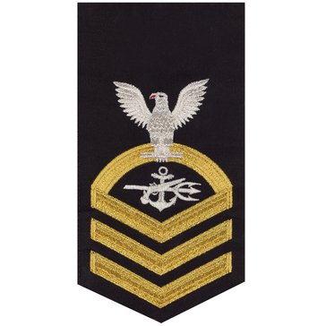 Men's E7 (SOC) Rating Badge in STANDARD Gold on Blue POLY/WOOL for Special Warfare Operations