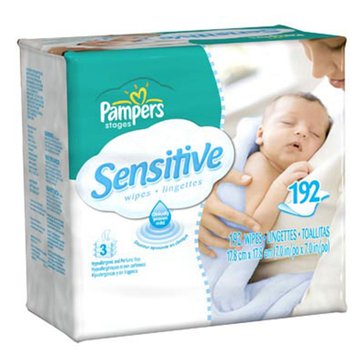 Pampers Sensitive 3-Pack Baby Wipes, 192-count