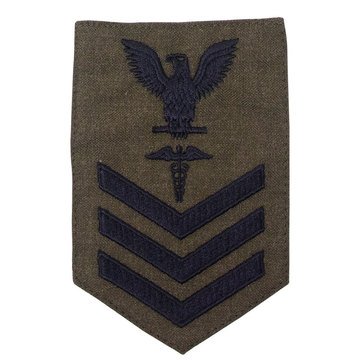FMF Women's E4-E6 (HM1) Rating Badge in Blue on Green for Hospital Corpsman