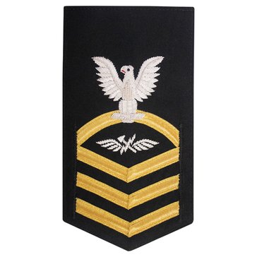 Men's E7 (ASC) Rating Badge in PREMIER VANFINE 24KT BULLION with Gold Lace on Blue Brooks Brother's POLY/WOOL for Aviation Support Equipment Technician 