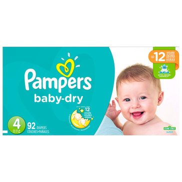 Pampers Baby-Dry 12-Hour Size 4 Diapers, 92-count
