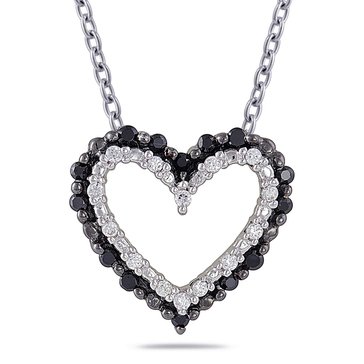 Sterling Silver 1/10 cttw Black & White Diamond Heart Pendant