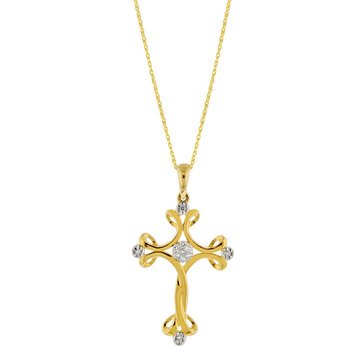 10K 1/10 cttw Diamond Cross Pendant Necklace