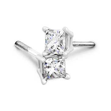 14K White Gold 1 cttw Diamond Princess-Cut Solitaire Earrings