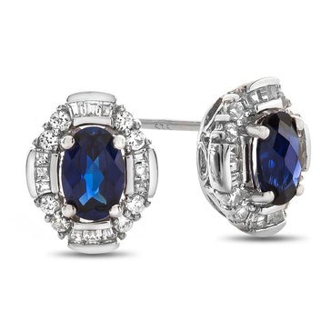 Sterling Silver and Created Sapphire Earrings