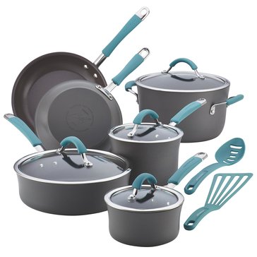 Rachael Ray Cucina 12-Piece Hard Anodized Cookware Set, Blue Handles